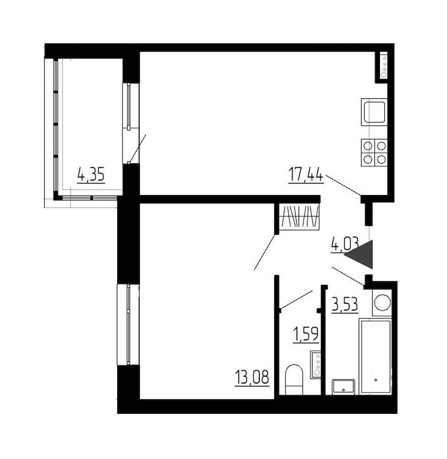 Однокомнатная квартира в : площадь 39 м2 , этаж: 1 – купить в Санкт-Петербурге